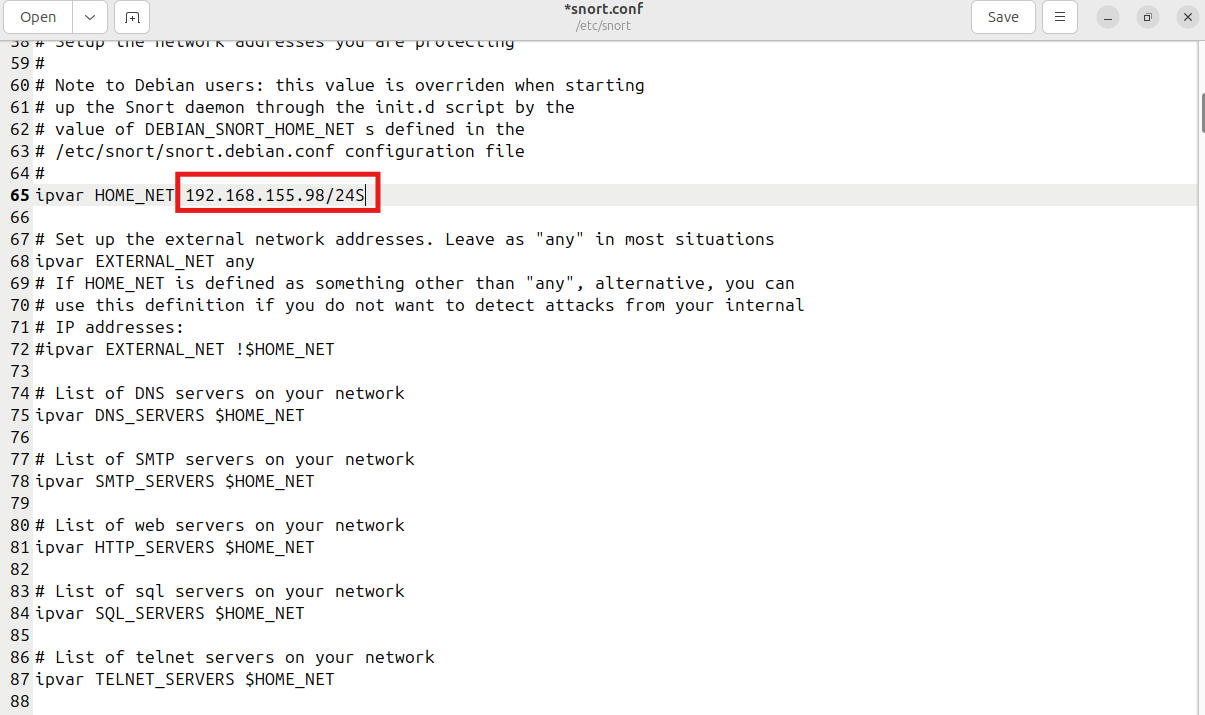 Edit Snort Config Screenshot